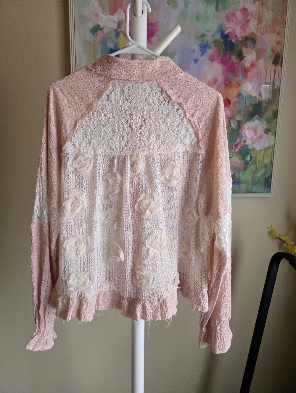 POL Soft Boho Blush Crochet Lace Shacket Shirt Jacket Size Small Oversized NWOT - Picture 5 of 13